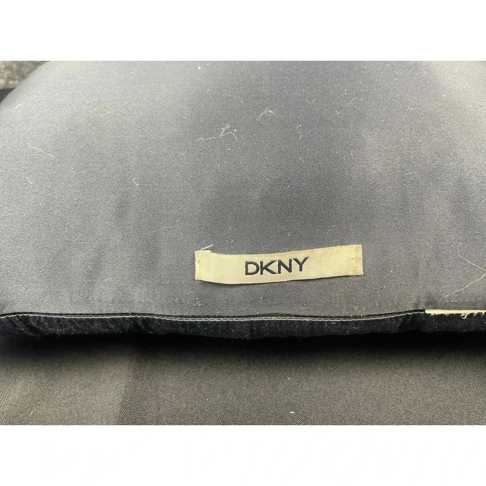 DKNY Black Studded Lumbar Accent Pillow Silver Metallic Striped Decorative 15x10